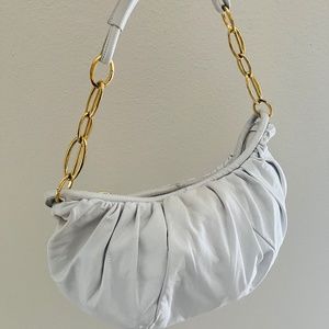 Sergio Rossi Gold Chain White Leather Shoulder Bag